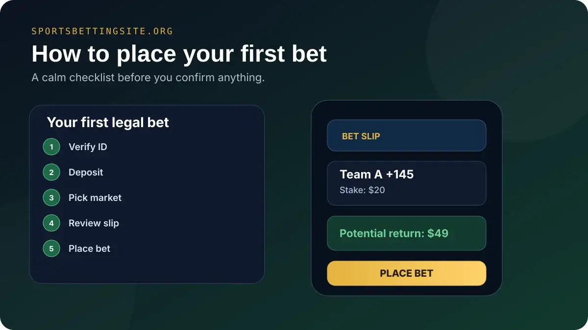 How to place your first bet, step by step illustration