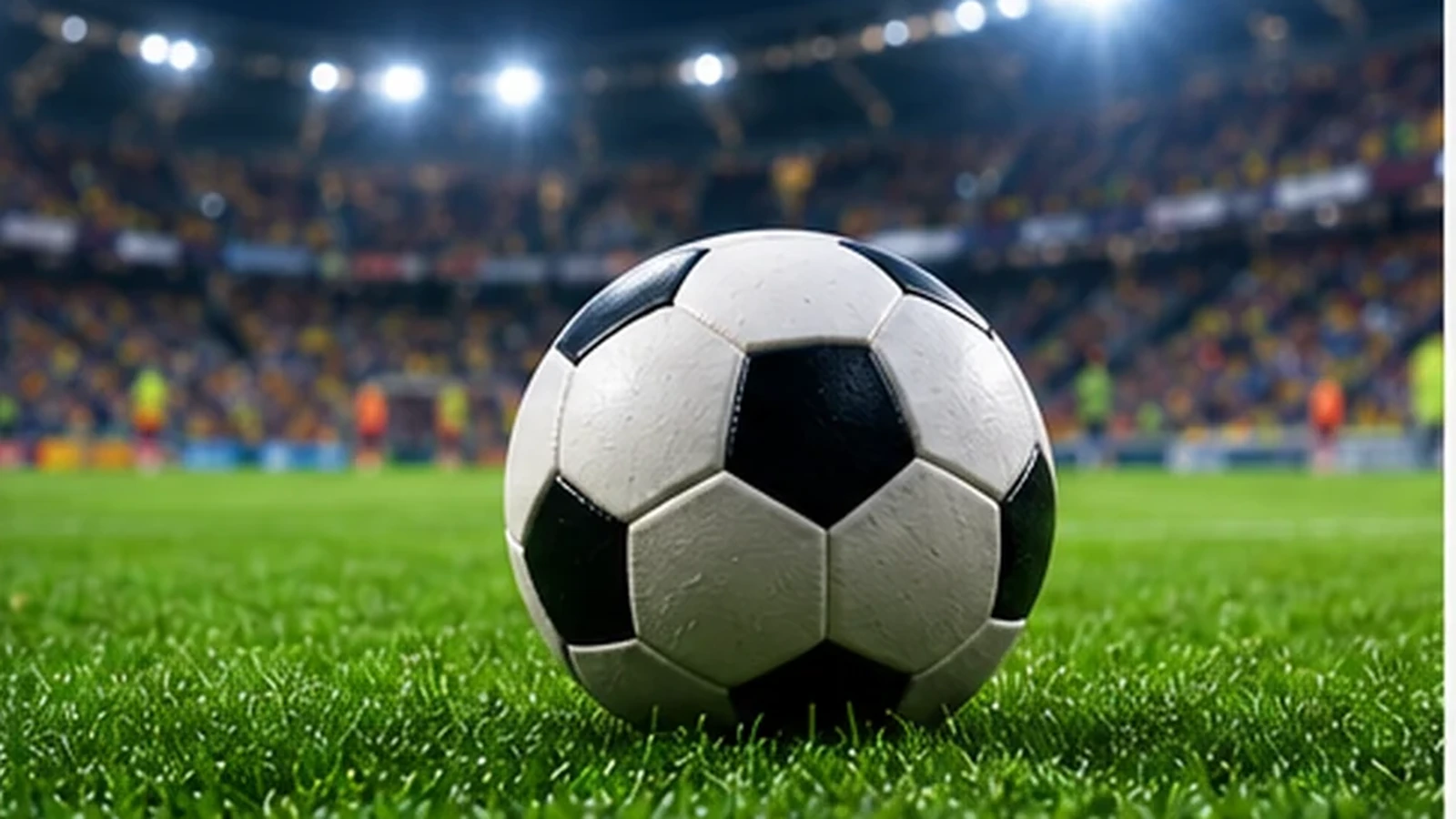 Football on the pitch under stadium lights