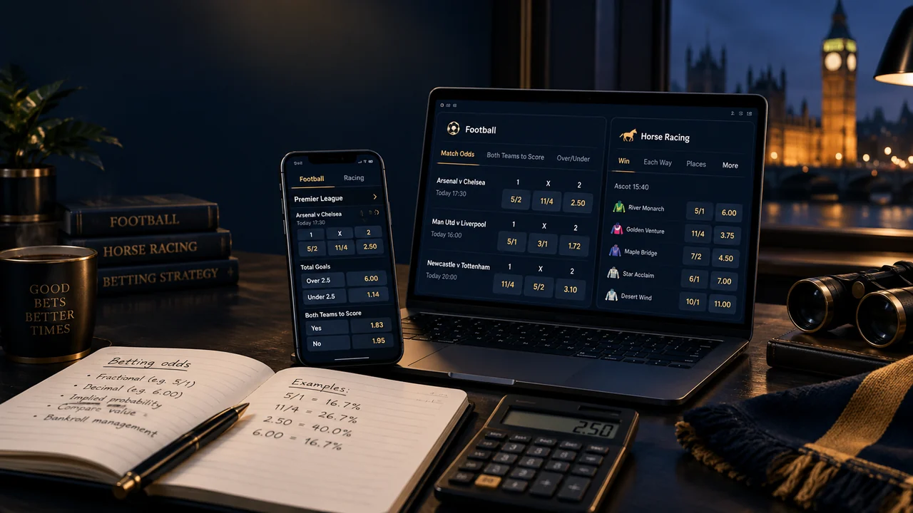 UK betting odds guide with fractional and decimal odds on a betting screen