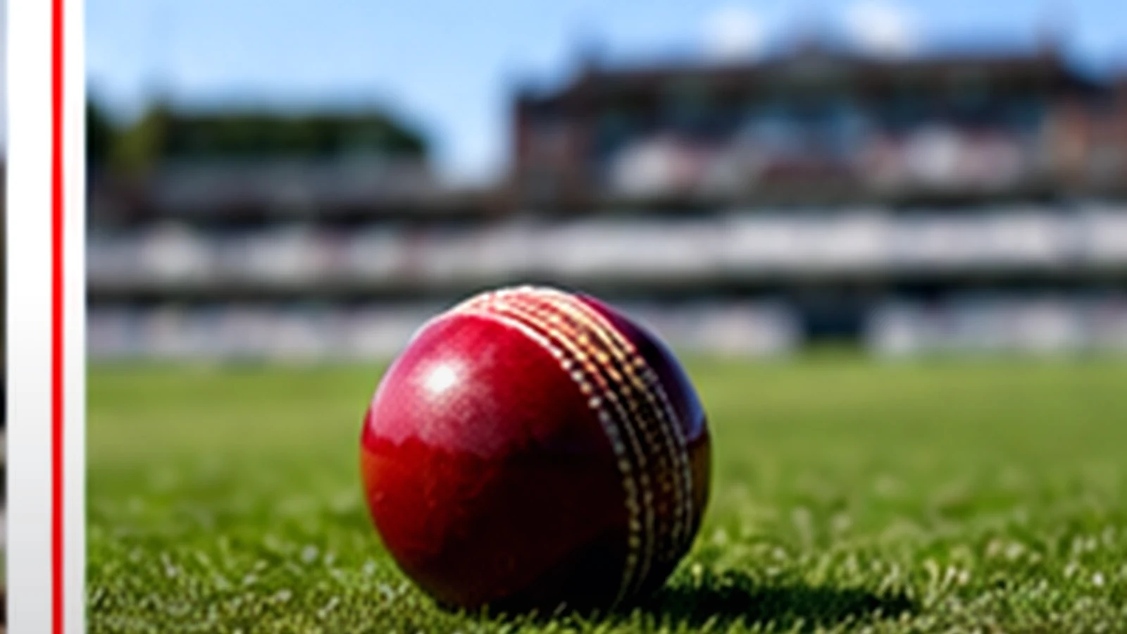 Cricket ball on a grass pitch for the UK cricket betting guide